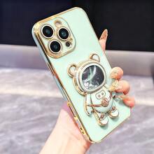 时尚星空宇航员流沙熊折叠支架手机壳，防震电镀软壳，兼容 17/6/7/8/X/XS/XR/11/12/13/14/15/16、Galaxy S25 S26 A02s-A07-A17-A26-A71、OPPO、Infinix、荣耀、红米、摩托罗拉、Reno、Magic 等机型。 - 綠色 - 查看 3