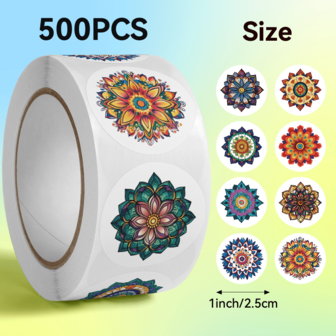 500pcs/Roll Mandala Stickers, 2.5cm/1.0 Inch Round, Ideal Gift For Kids, Can Be Used For Book Decoration, Sealing Labels, Gift Wrapping And Other Product Decorations