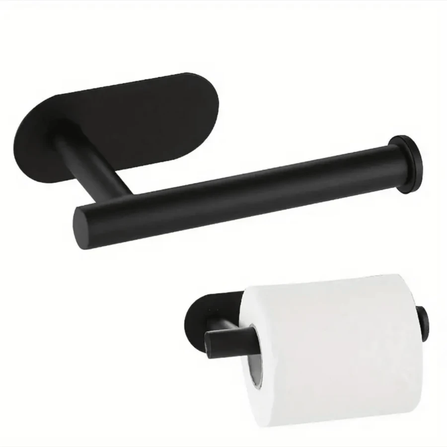 SetSail Wall-Mounted Screw-Fixed Matte Black Bathroom Toilet Paper Roll Holder, Stainless Steel Tissue Rack, Bathroom Hardware Accessories, Requires Drilling
