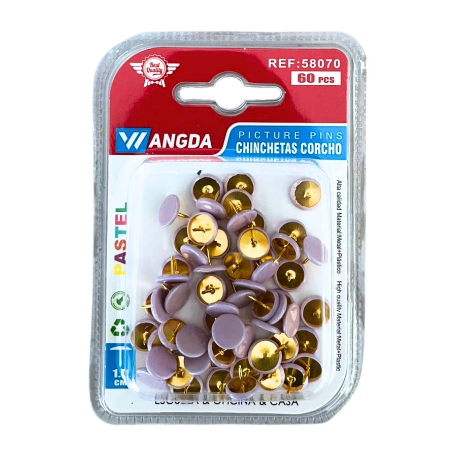 Pack de 60 Chinchetas en Colores Rosa, Morado y Verde – Puntería Firme y Cabeza de Color Brillante, Ideales para Pizarras, Corchos, Manualidades, Oficina y Decoración; Accesorios Resistentes, Seguros y de Uso Versátil - Lila Púrpura - Ver 1