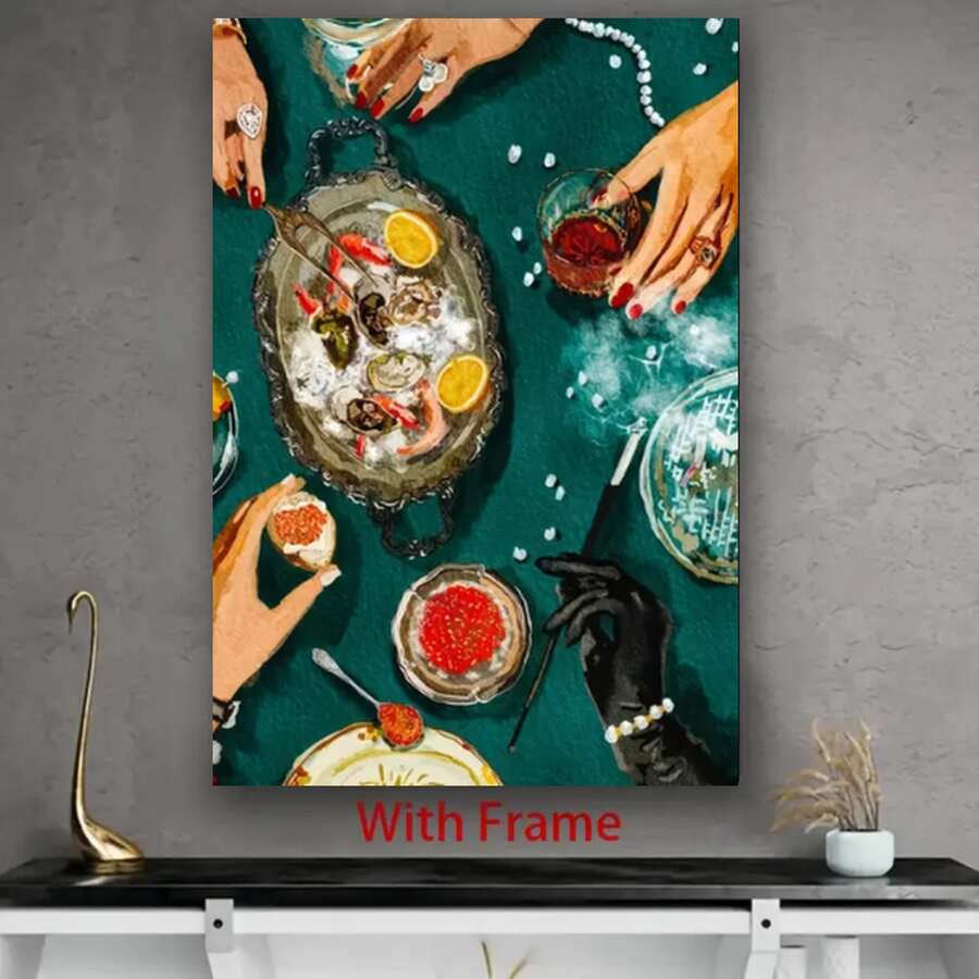 Framed 1pc Framed Creative Canvas - Luxury Banquet Theme , Retro Canvas Wall Art. Ideal As An Artwork Wall  Gift For Bedroom, Office, Living Room. Perfect For Wall Decor In Home And Dormitory, Ready To Hang - Đóng khung - Xem 1