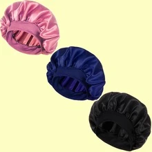 Unscented Silk Satin Wide Brim Sleep Cap Bonnet - Comfortable Elastic Band Sleep Caps For Daily Use, Polyester Solid Color Bonnet For All Season - Multicolor - View 32