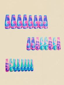 Bộ 24 móng tay giả họa tiết sọc tím, kiểu móng mùa thu, móng Y2K, móng dán, dụng cụ làm móng. - Màu tím - Xem 2