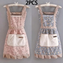 1pc Women Kitchen Apron, Wipe-Clean Homewear Fashion Princess Cooking Apron Ditsy Floral Pattern Bib Apron, Oil/Stain Resistant Princess Dress Style - Multicolor - View 11