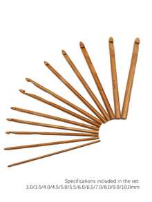 Set de 12 ganchos de ganchillo de bambú, con tamaños desde 3.0mm hasta 10.0mm, producto de bambú natural, suave y sin astillas, adecuado para tejer suéteres, bufandas de bricolaje - Caqui - Ver 2