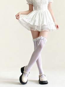 1双女童过膝袜，白色，带蝴蝶结，洛丽塔风格，荷叶边蕾丝边。袜子、发饰、发带、胸针、眼镜、学习用品、徽章、伊斯兰头巾、奢华新娘皇冠、女士围巾、袖套、披肩、女士太阳镜、袜子、女士腰带、女士手套、男士太阳镜。圣诞礼物 - 彩色 - 查看 5