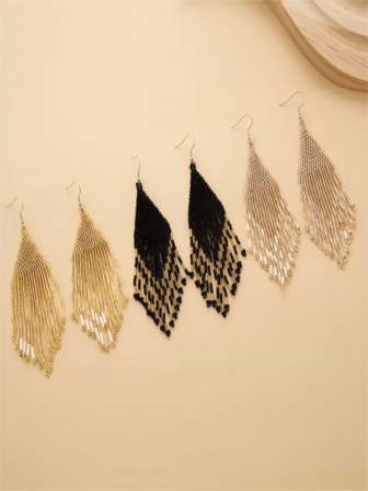 手工波西米亚风串珠流苏耳环，优雅日常佩戴耳环，女士必备