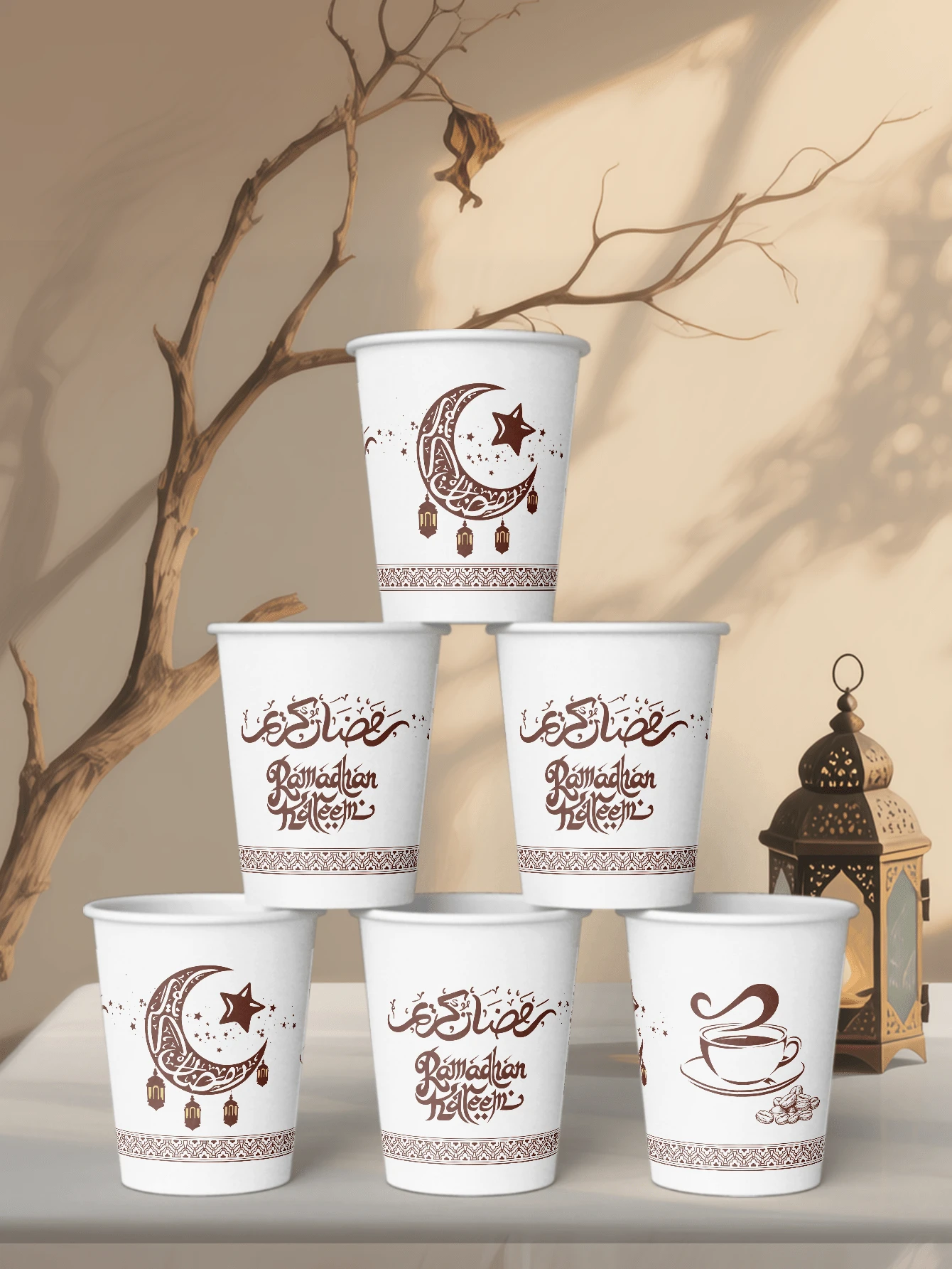 9oz Disposable Paper Cups, Ideal For Ramadan Celebration, Distribution And Hosting. Sturdy Cup Body Suitable For Tea, Water, Juice, Espresso, Candy, Hot And Cold Beverages, Also Can Be Used As Eid Al-Fitr Table Decor. (White) - Multicolor - View 1