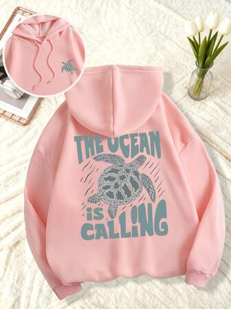 Ropa de mujer de talla grande con estampado de elementos oceánicos, con un temperamento dulce y gentil, blusas de otoño, ropa deportiva con capucha delgada y cómoda, adecuada para uso casual diario, ropa de mujer de talla grande para otoño