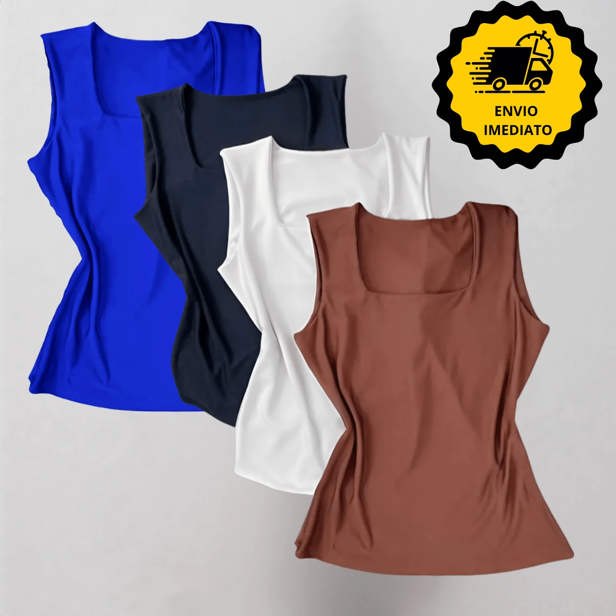 Kit 4 Blusas Feminina Regata Decote Quadrado Reto Suplex Verão Basica Lisa Moda Elegante Tendencia Blogueira