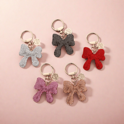 Rhinestone Bow Keychain, Heart-Shaped Car Key Chain, Creative Bag Charm For Women, Metal Spring Ring Accessory