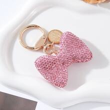 1pc Rhinestone Bow Keychain, Gold Metal Car Key Chain, Bag Charm, Spring Clasp Accessory - Multicolor - View 6