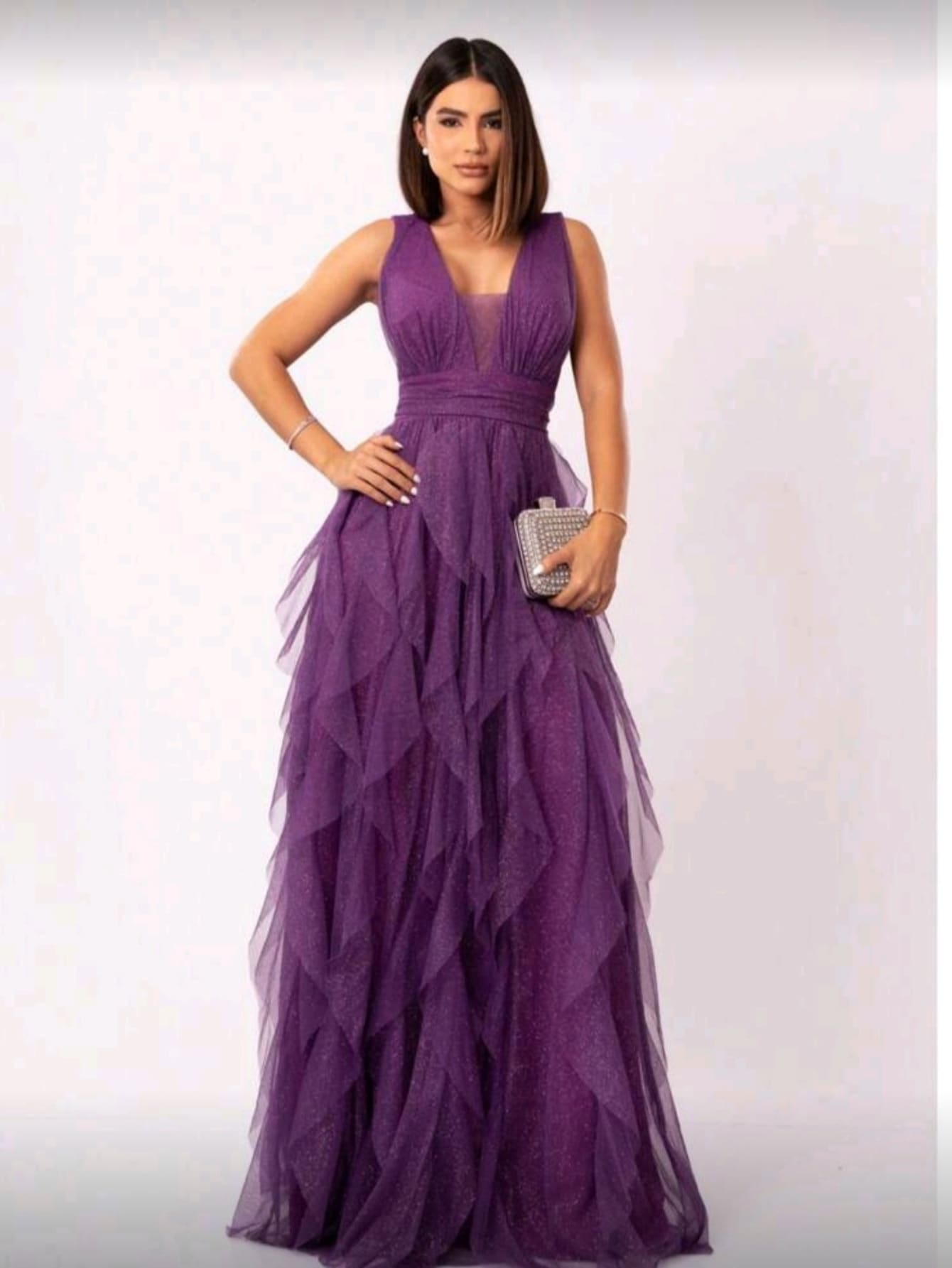 Long Dress For Graduation, Party, Wedding, Guest, Bridesmaid, With Sparkle - Purple - View 1