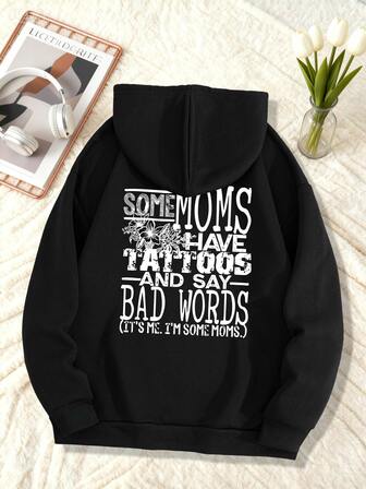 Casual Letter Pattern Printing Hooded Women's Plus Size Fall Clothes, With A Sweet And Gentle Temperament, Fall Tops, Slim And Comfortable Hooded Sportswear, Suitable For Daily Casual Wear, Plus Size Fall Women Clothes