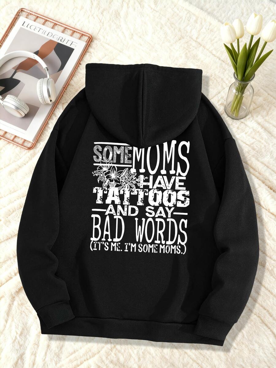 休闲字母印花连帽女装大码秋季服装，甜美温柔，修身舒适，连帽运动服，适合日常休闲穿着，大码秋季女装黑色 - 黑色 - 查看 1