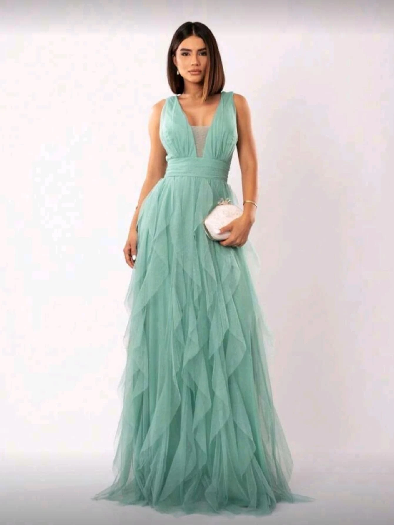 Long Dress For Graduation, Party, Wedding, Guest, Bridesmaid, With Sparkle - Màu xanh Bạc hà - Xem 1