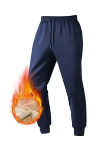 男士純色抽繩運動長褲，適合秋冬戶外慢跑、健身房健身跑步，2件組九分長褲，秋冬保暖內裡加厚休閒運動長褲 - 藏蓝色 - 查看 5