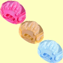 Unscented Silk Satin Wide Brim Sleep Cap Bonnet - Comfortable Elastic Band Sleep Caps For Daily Use, Polyester Solid Color Bonnet For All Season - Multicolor - View 31