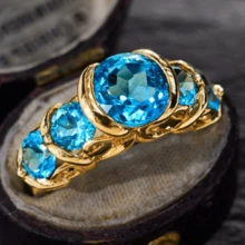 خاتم أنيق مرصع ب- 5 أحجار زركونيا مكعبة زرقاء لامعة، فاخر وأنيق، مناسب للزفاف والخطوبة والذكرى السنوية والمناسبات الرومانسية، هدية عيد الحب لشخص عزيز