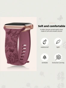 1 Piece Personalized Custom Flower-Engraved Sports Watch Band Compatible With Apple Watch Bands, 44mm, 40mm, 38mm, 41mm, 45mm, 49mm, 42mm, For Women, Colorful, Sandy Soft Silicone, Cute Flower Pattern Sports Watch Band, Suitable For Apple Watch Ultra 2, SE, 11, 10, 9, 8, 7, 6, 5, 4, 3, 2, 1, As A Back-To-School And Valentine's Day Gift For Students