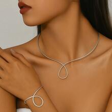 Women's Kit With Choker And Bracelet, Adjustable Asymmetrical Drop Design - Bạc - Xem 3