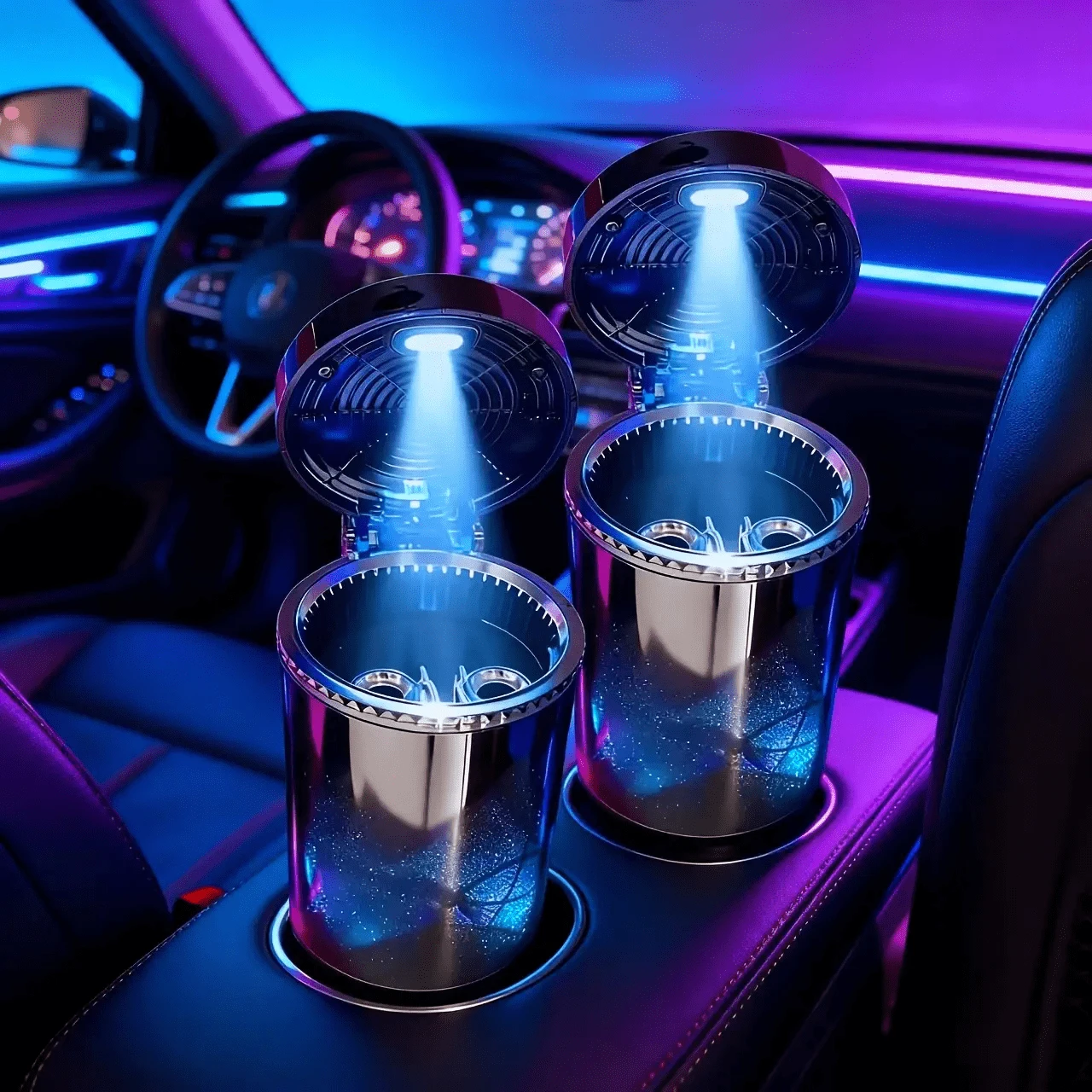 2pcs/1pc Car Ashtray, With LED Light, Detachable Cleaning Brush, Portable Design, Easy To Install Ashtray Outdoor Ashtray With Lid Ashtray Ashtray Car Ashtray Household Ashtray Trash Can - 2 - View 1