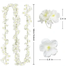 6 Pack 70.8IN Artificial Cherry Blossom Vines Cherry Blossom Flower Garland Hanging Cute Room Decor For Japanese Kawaii Bedroom Party Wedding Spring Home Decorations - 白色 - 查看 2