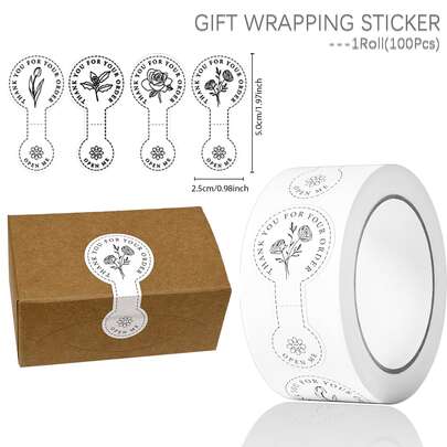 1Roll(100Pcs)Dumbbell Shape Thank You Stickers 2.5*5cm/0.98*1.97'' Craft Decoration "Open Me" Seal Gift Scrapbook Labels, Versatility Perfect For Small Business, Christmas, New Year, Various Holiday