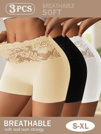 3 piezas Bragas tipo hipster con estampado de encaje para mujeres, cómodas y amigables con la piel, que se ajustan a la curva, anti-rozaduras