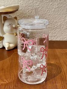 [Must - See! One Bow - Knot Plastic Water Cup] (Drop - Resistant, Fearless Of Accidental Drops, Equipped With A Lid And A Straw, With An Exquisite Design). It Can Easily Hold Iced Coffee And Is Suitable For Various Beverages Such As Tea, Juice, And Milk. - Multicolor - View 3