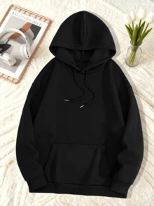 休闲字母印花连帽女装大码秋季服装，甜美温柔，修身舒适，连帽运动服，适合日常休闲穿着，大码秋季女装黑色 - 黑色 - 查看 2