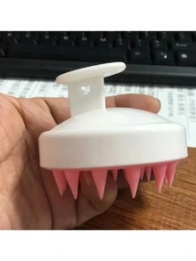 1 pieza Cepillo de masaje para el cuero cabelludo, cerdas suaves de silicona, para el cuidado del cuero cabelludo, limpieza del cuero cabelludo en la ducha, exfoliación, eliminación de caspa, masaje de cabeza, uso en seco/húmedo, con mango, agarre fácil, cepillo de champú de masaje de doble color, cepillo/peine para el cabello - Multicolor - Ver 6