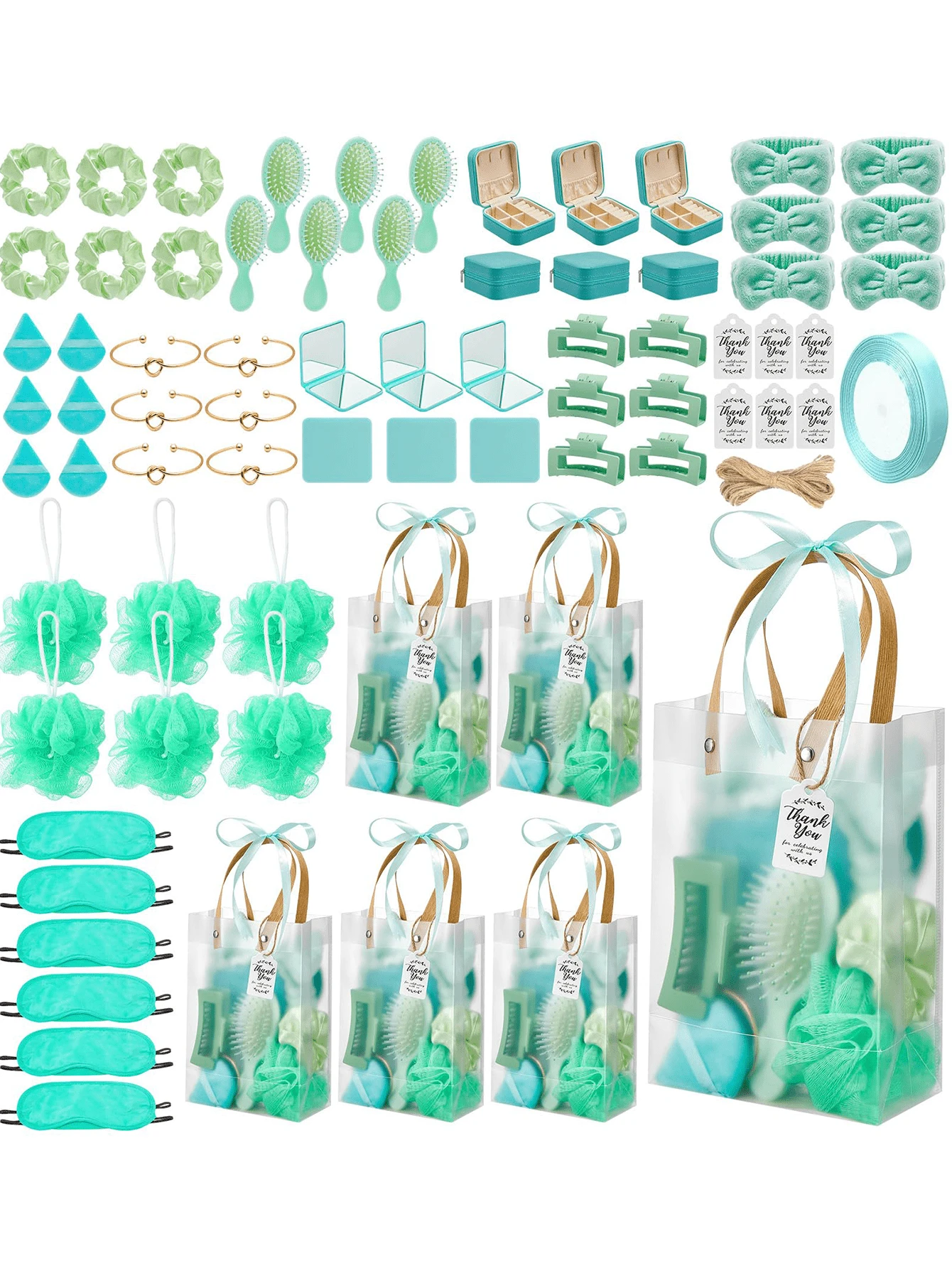74 Pcs Wedding & Party Favor Supplies | Bridal Shower Gift Set | Includes Headbands, Bracelets, Puff | Multi-Color - 綠色 - 查看 1