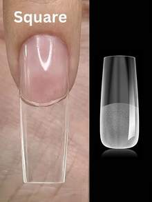 240片预成型杏仁形哑光亚克力美甲贴纸，全覆盖凝胶美甲贴纸，方形透明凝胶按压式假指甲，适用于美甲延长和居家DIY美甲