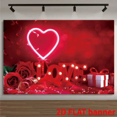 Fondo de tela romántico de corazón rojo de San Valentín en 2D plano - Bandera de fibra de poliéster de 8x6 pies, adecuada para fiestas, celebraciones en el hogar y el jardín, estudios de fotografía - Decoración multicolor y de múltiples propósitos