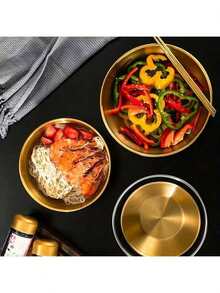 3pcs Stainless Steel Salad Bowls, Oven , Kitchen Mixing Bowls With Measurement Marks - Gold - View 3
