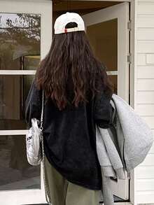 標語圖案落肩袖超大號T恤