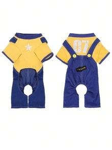 New Style Pet Four-Legged Clothes With Harness - Leash Design, Elastic Collar & Waistband, High-Definition Printed Patterns + Embroidered Letters Dog Jumpsuit For Small & Medium Dogs, Cute All-Season Dog Apparel, Available In Yellow, Pink & Navy Blue, Suitable For Poodle, Bichon Frise, Shih Tzu, Chihuahua, Maltese, Yorkshire Terrier, Pomeranian, Papillon, French Bulldog, Boston Terrier & Miniature Schnauzer - Multicolor - View 10