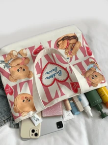 奶油熊单肩包 - 柔软毛绒可爱泰迪熊装饰斜挎包，Y2K 美学手提包，配有可调节链条肩带和拉链，适合上学、购物、约会、旅行、日常使用，也是生日、节日和特殊场合的精美礼物。 - 粉色 - 查看 8