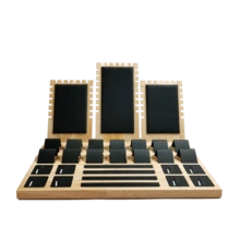 Bamboo And Wood Jewelry Display Stand Velvet PU Leather Ring Stud Necklace Pendant Bracelet Storage And Display Stand - Bamboo and Wood Set - View 19