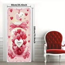 1 pieza Pancarta de fondo para el pórtico del Día de San Valentín, tema de amor, Día de las mariposas, corazones, adecuado para la decoración de la entrada del hogar, tela de poliéster duradera, accesorio de fondo para fotografía, decoración imprescindible para el Día de San Valentín, decoración de pared para bodas, pancarta para la puerta principal del Día de San Valentín, ducha nupcial, aniversario - Multicolor - Ver 2