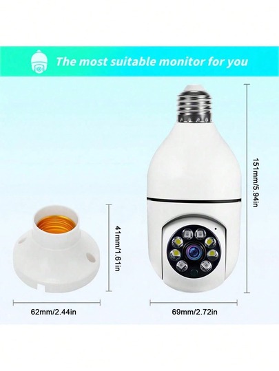 FHD 2MP Wireless Verlichting Bulb Security Camera, Work 2, 4ghz WiFi, Motion Auto Tracking, Way Audio, Spotlight Night Vision, E27 Screw In CCTV Camera view 6