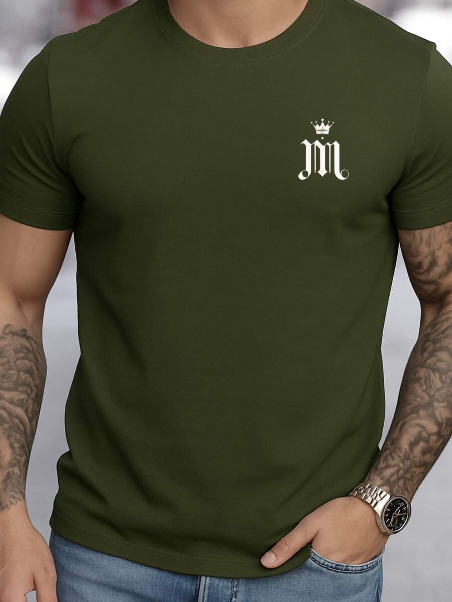 Malice King Crown Men's T-Shirt, Size M, 100% Cotton, Casual Basic Style - 軍綠色 - 查看 1