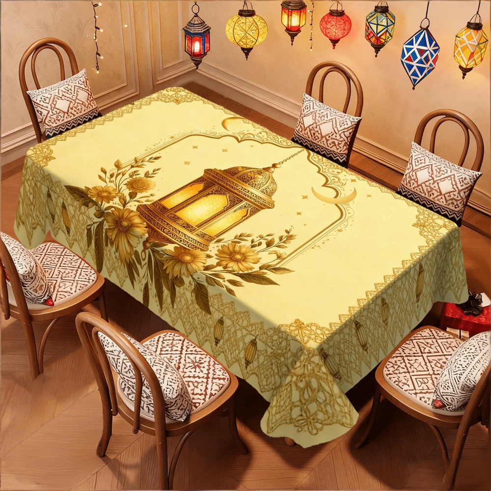 1/20 szt. Żółty obrus z latarnią i żywym kwiatowym wzorem, odpowiedni do restauracji i salonu, łatwy w pielęgnacji i wielokrotnego użytku, elegancka dekoracja jadalni i przyjęcia, idealny prezent, dekoracja świąteczna w stylu arabskim, dekoracja na przyjęcia i uroczystości - Wielokolorowe - Zobacz 1