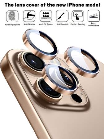 NNBILI 3 Packs Compatible With Apple Camera Lens Protective Film, Lens Protective Case, Compatible With IPhone 17 Pro/17 Pro Max One-Click Installation, Ultra-Tough HD, Independent Lens Protective Film, [Compatible With Phone Case] ​​Metal Lens Screen Protective Ring, Brown
