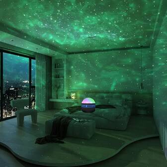  1 st. nattlampa med norrsken - USB-driven, justerbar färg och ljusstyrka, LED, ej uppladdningsbart knappbatteri, med fjärrkontroll, perfekt för sovrumsinredning, drömsk norrskens- och skuggupplevelse, lämplig för hemmabruk