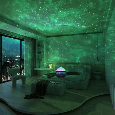  Luminária Noturna Aurora Boreal (1 unidade) - Alimentação USB, Cor e Brilho Ajustáveis, LED, Bateria de Botão Não Recarregável, Com Controle Remoto, Ideal para Decoração de Quarto, Experiência de Aurora Boreal e Sombras dos Sonhos, Adequada para Uso Doméstico