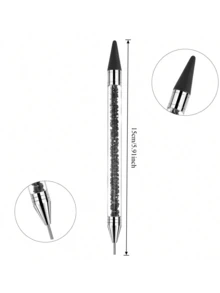 2pcs Rhinestone Picker Dotting Pen, Dual-Ended Rhinestone Gems Crystals Studs Picker Wax Pencil Pen Crystal Beads Handle Manicure Nail Art DIY Decoration Tool (Black White) - Multicolor - View 9