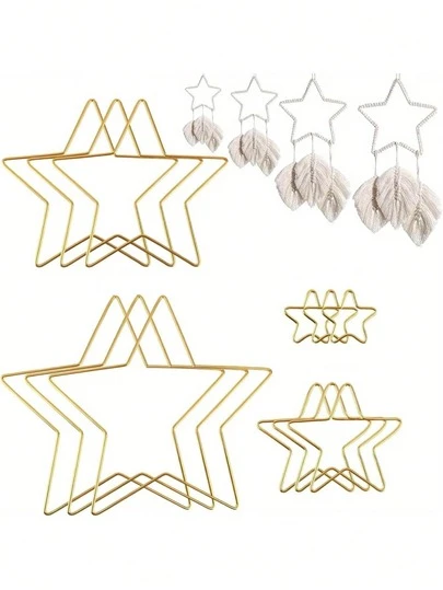 5 st drömfångare med fem uddar och stjärnor DIY-set - lång hjärthängande ornament + guldfärgade stjärnformade metalltillbehör, transparent blomsterkransväggdekoration för bröllopsfest, handgjorda skapartillbehör