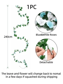 1/2/4件装 240厘米 蓝白相间 人造悬挂玫瑰花藤 仿真花环 玫瑰常春藤藤蔓 仿丝玫瑰植物 带绿叶 背景装饰 适用于家居装饰、房间装饰、花园装饰、墙面装饰、室内外装饰、卧室装饰、婚礼装饰、餐桌装饰、派对装饰、生日装饰、春季装饰、情人节装饰 - 彩色 - 查看 7